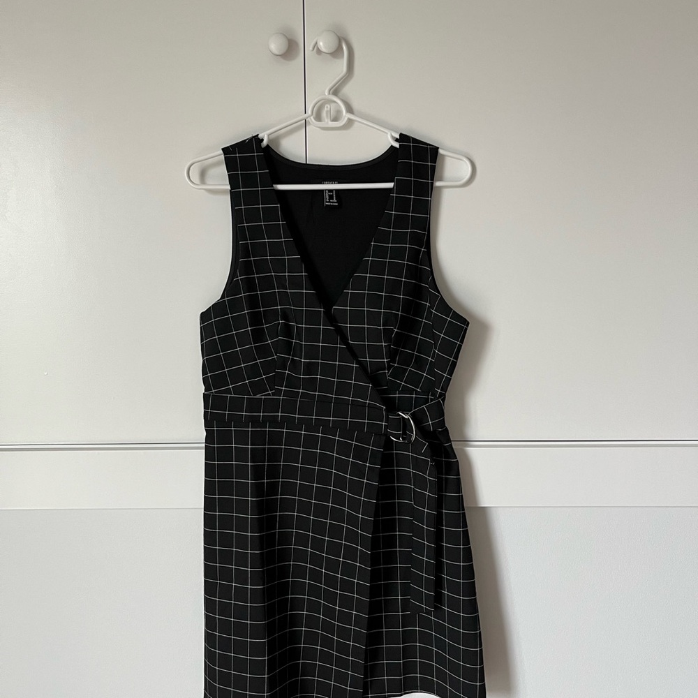 Forever 21 Black Windowpane Wrap-Style Midi Dress